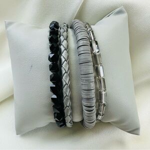 Victoria Emerson 3 row mix crystal bead bracelet boho Magnetic clasp grey black